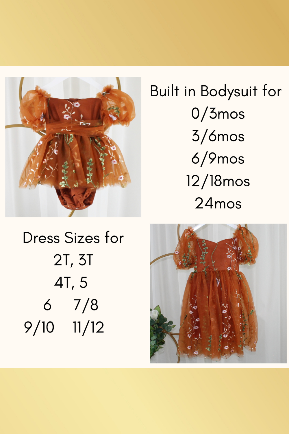 The Fall Wildflower - Girls Floral Dress - Burnt Orange