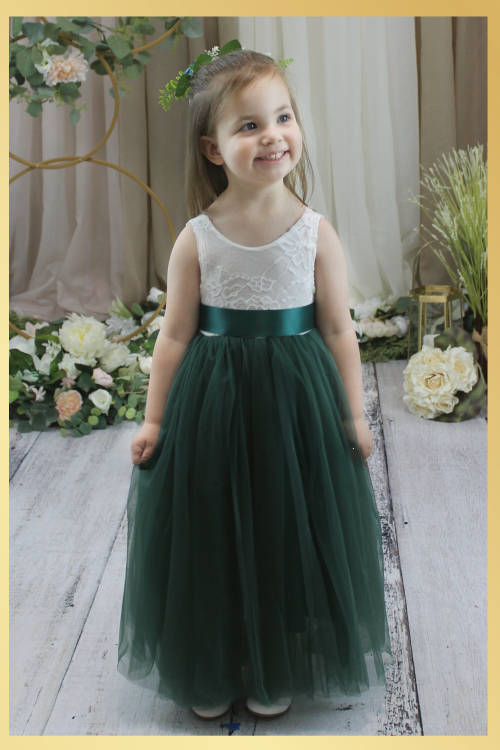 hunter green flower girl dress in hunter tulle