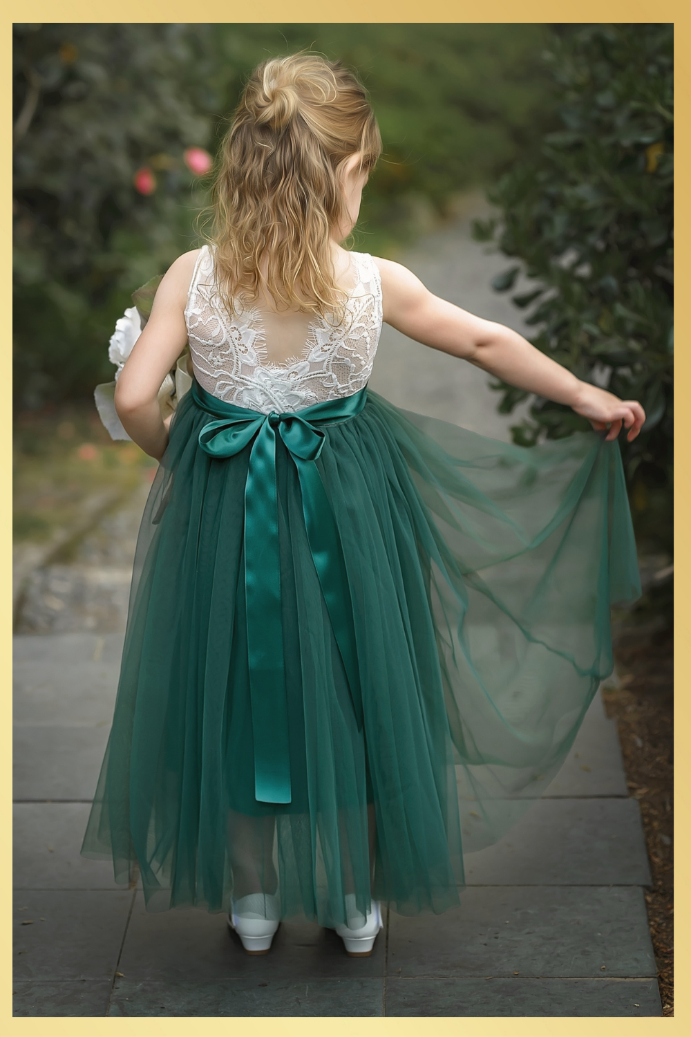 special occasion girls dress in hunter green.