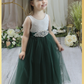 Toddler flower girl dress in hunter green tulle