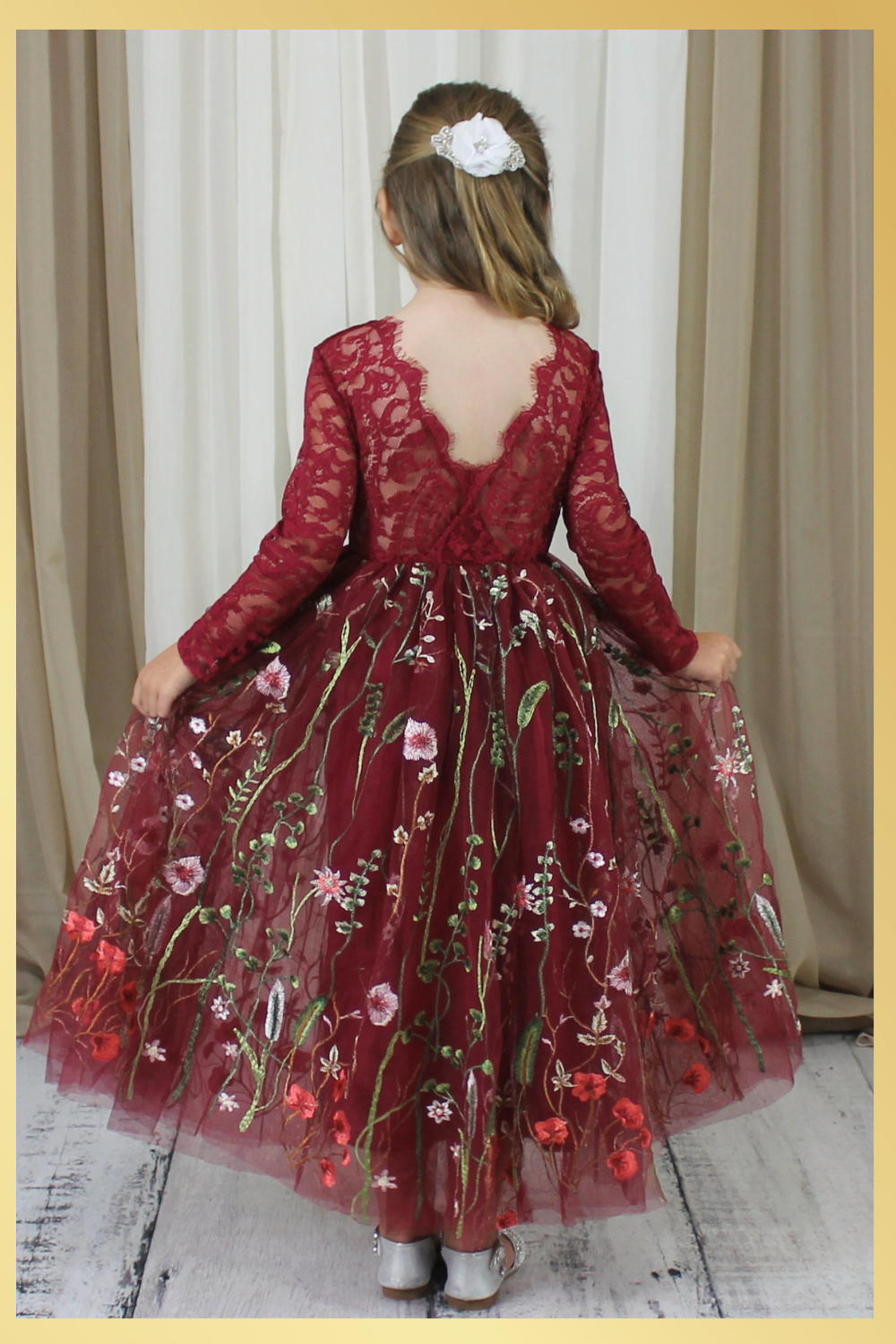 Flower Girl Dress in burgundy floral tulle