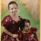 matching sister outfits for fall in burgundy floral dresses