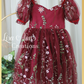 Burgundy floral dress in short sleeves