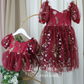 matching sister dresses for fall in burgundy floral 