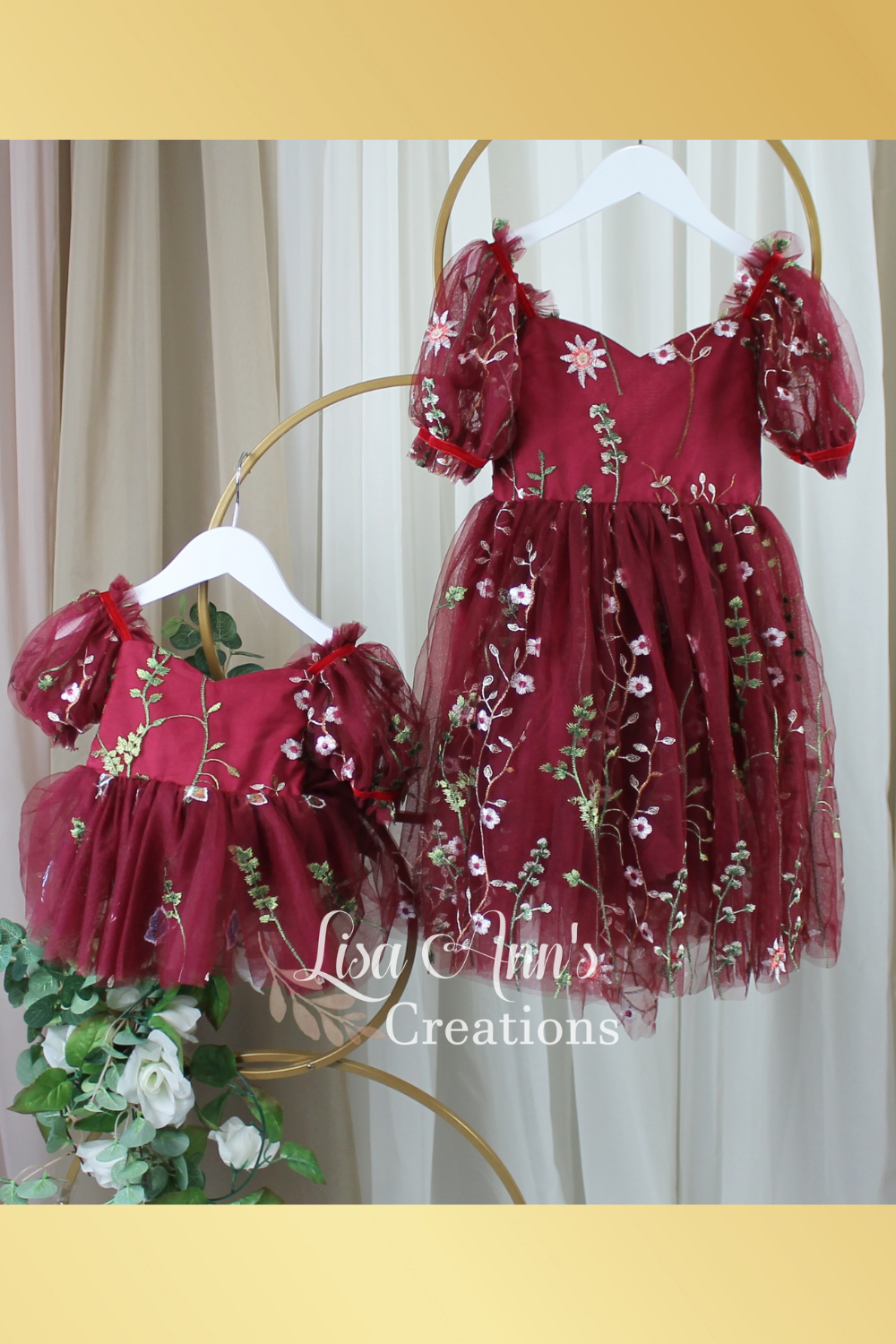 matching sister dresses for fall in burgundy floral 