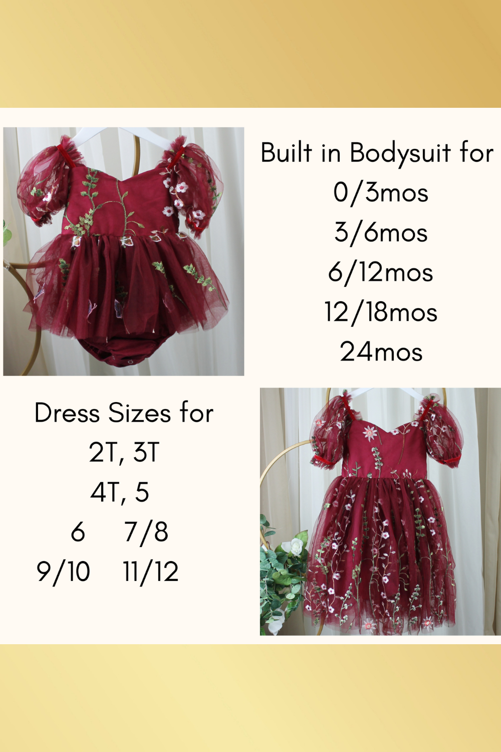 Baby and girls dress in 3mos to 11/12 sizes