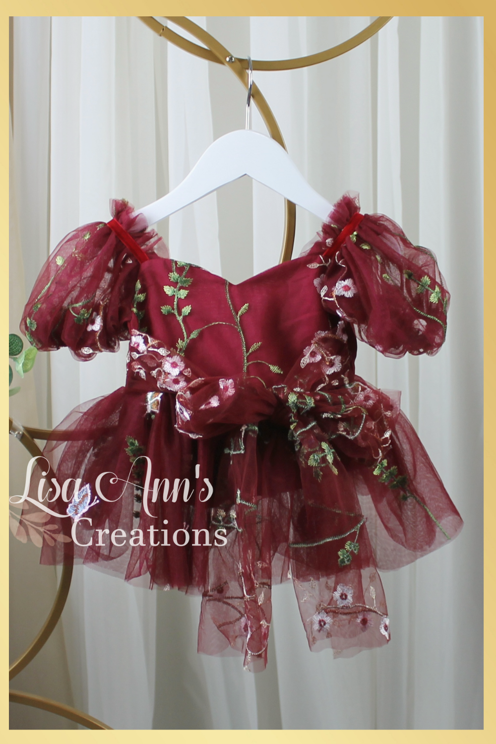 Baby burgundy floral flower girl dress