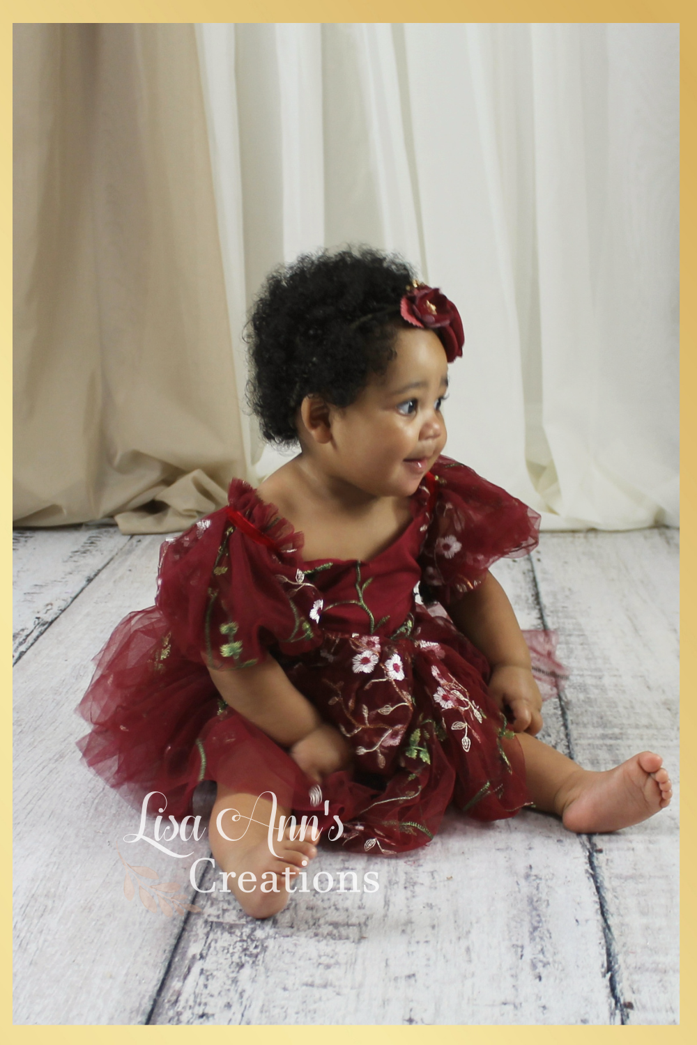 Baby girl flower girl dress in burgundy floral