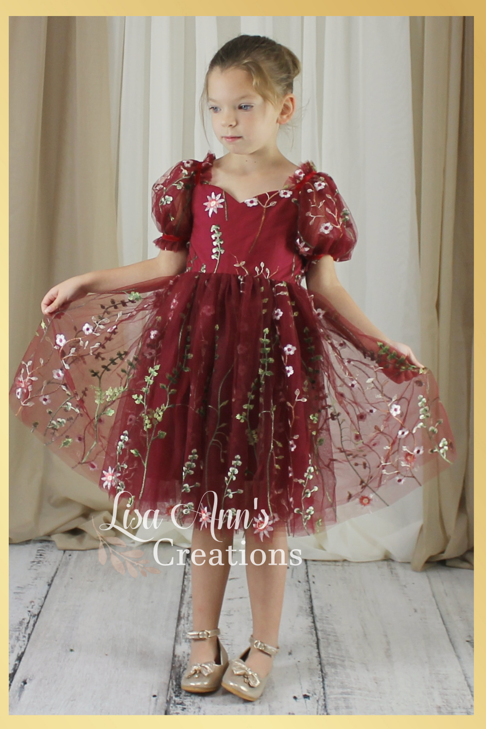 floral burgundy flower girl dress