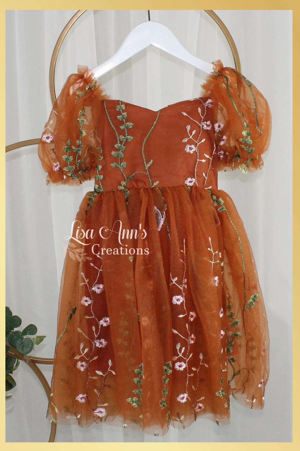 Burnt orange floral flower girl dress