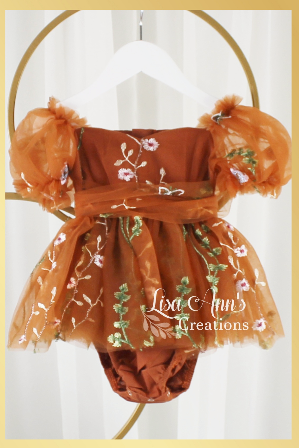 baby flower girl dress in burnt orange floral