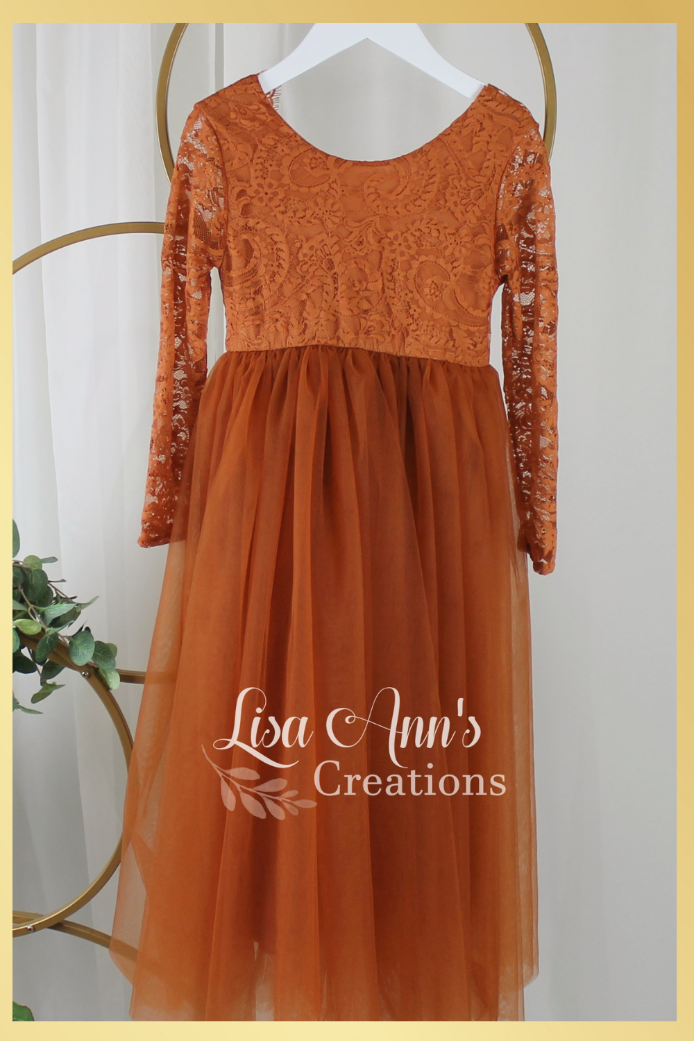 Flower Girl dress in burnt orange tulle and lace