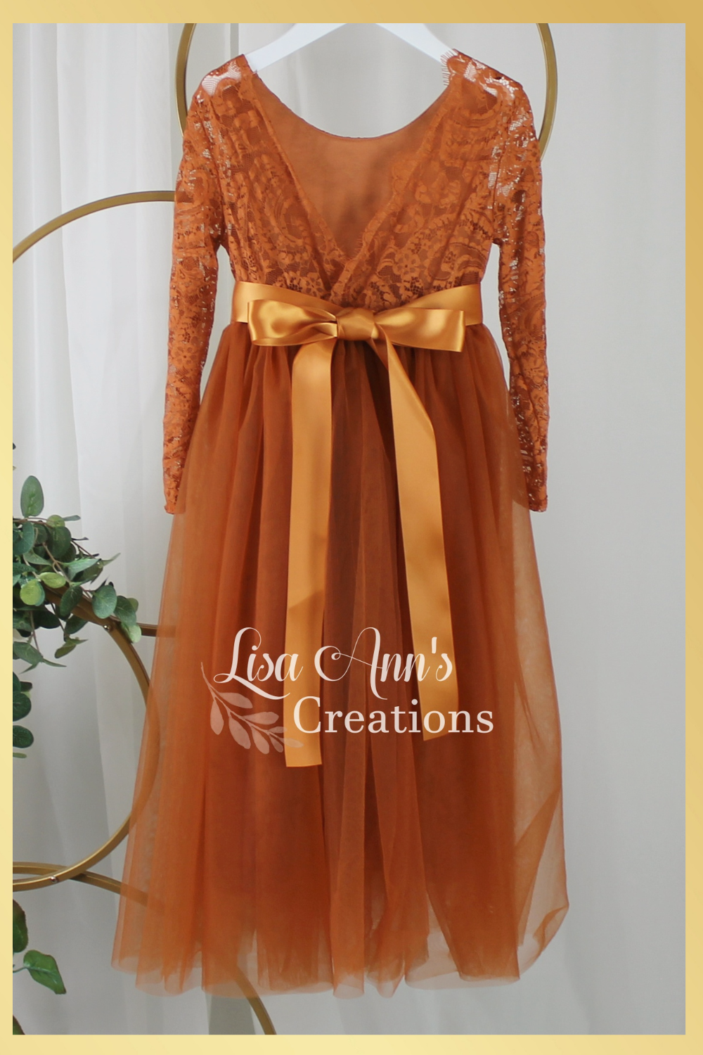 Boho Flower girl in burnt orange tulle and lace long sleeves