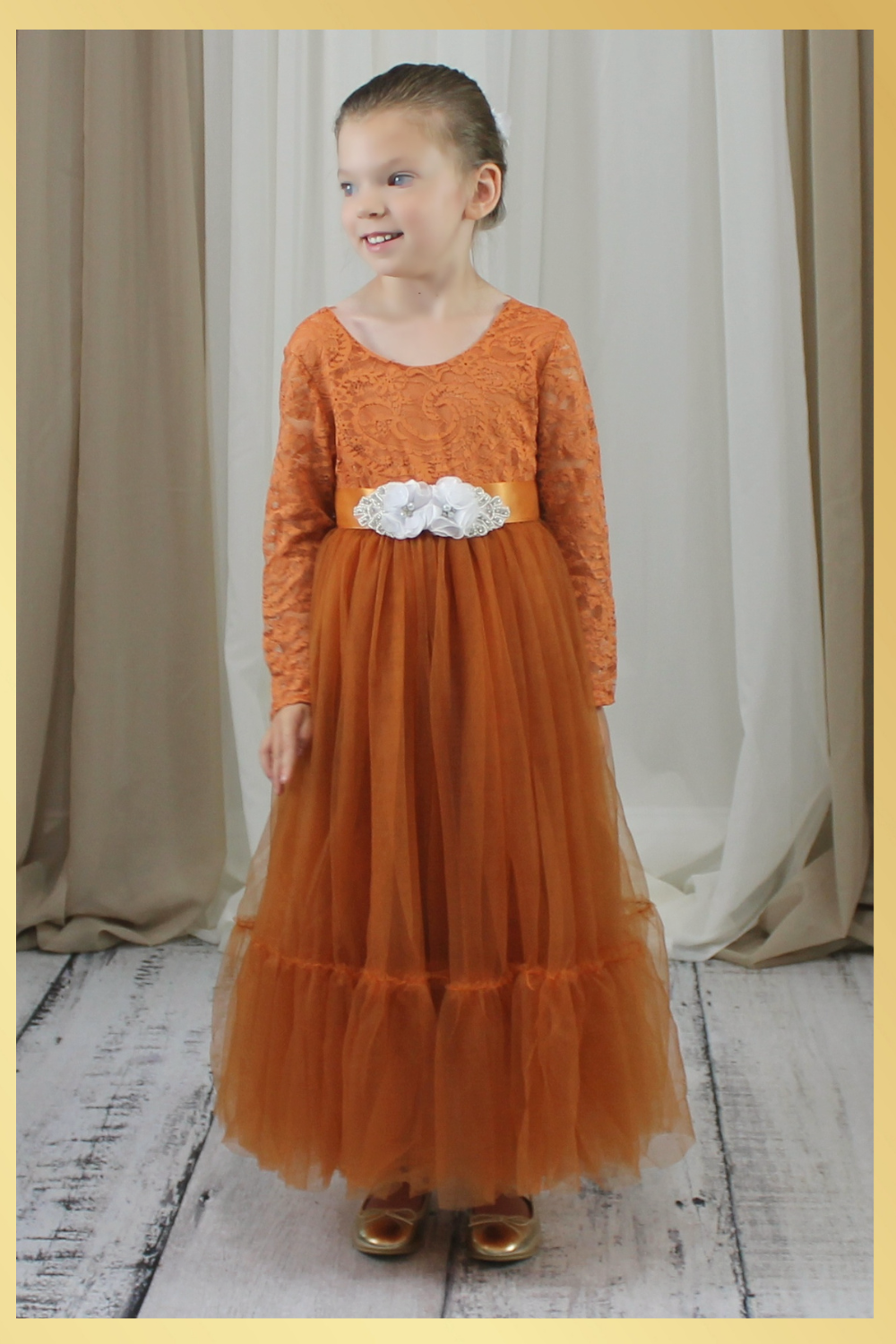 Burnt Orange Mermaid Style Girls Dress for Fall