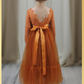 Girls Dress Burnt Orange Tulle and Lace Full Length and Long Sleeves