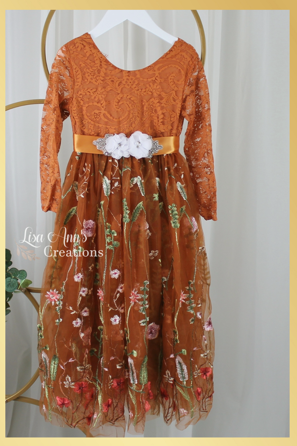 Burnt Orang flower Girl Dress