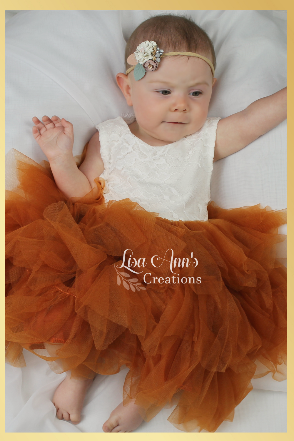 baby flower girl dress in burnt orange tulle