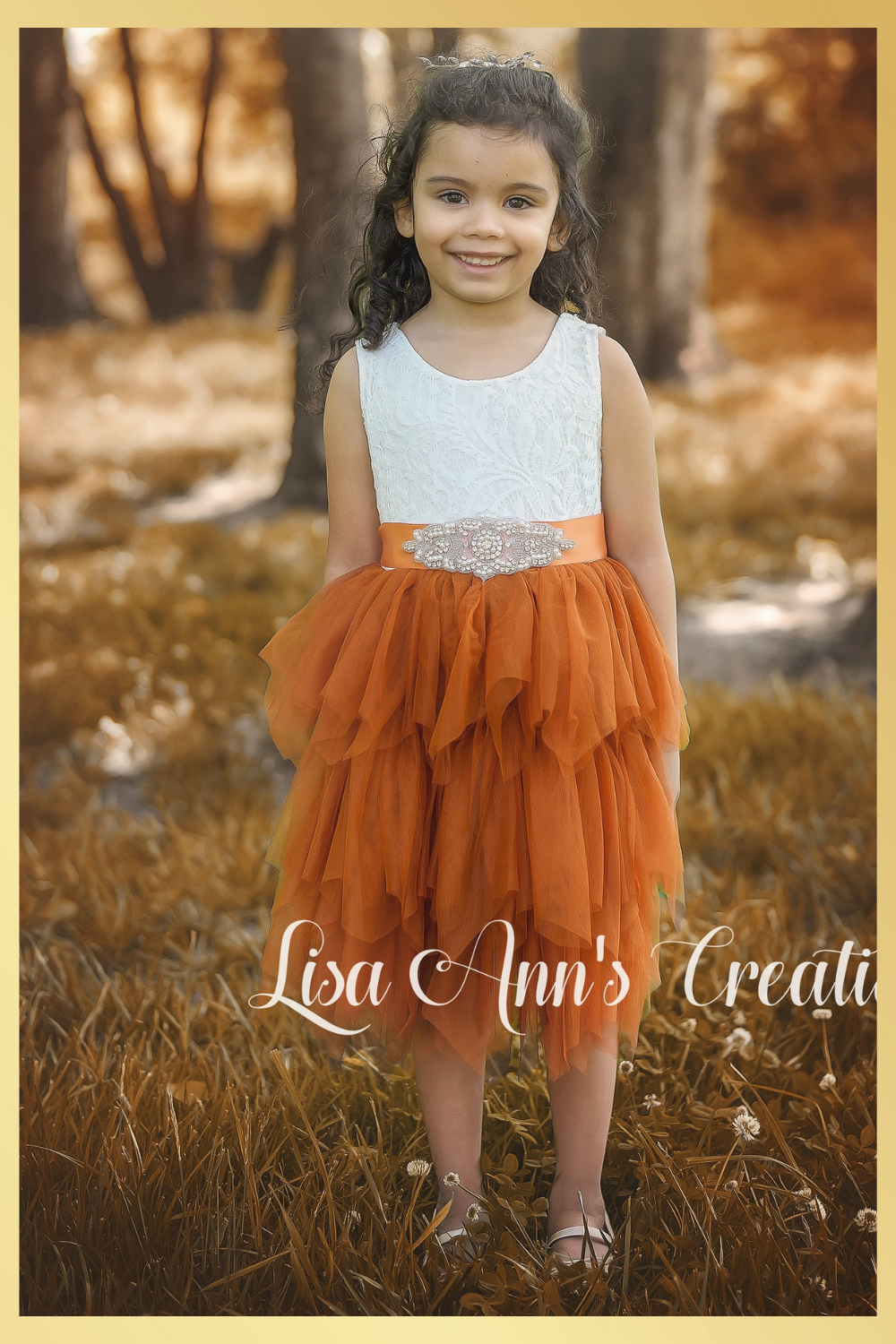 Girls special occasion dress in burnt orange