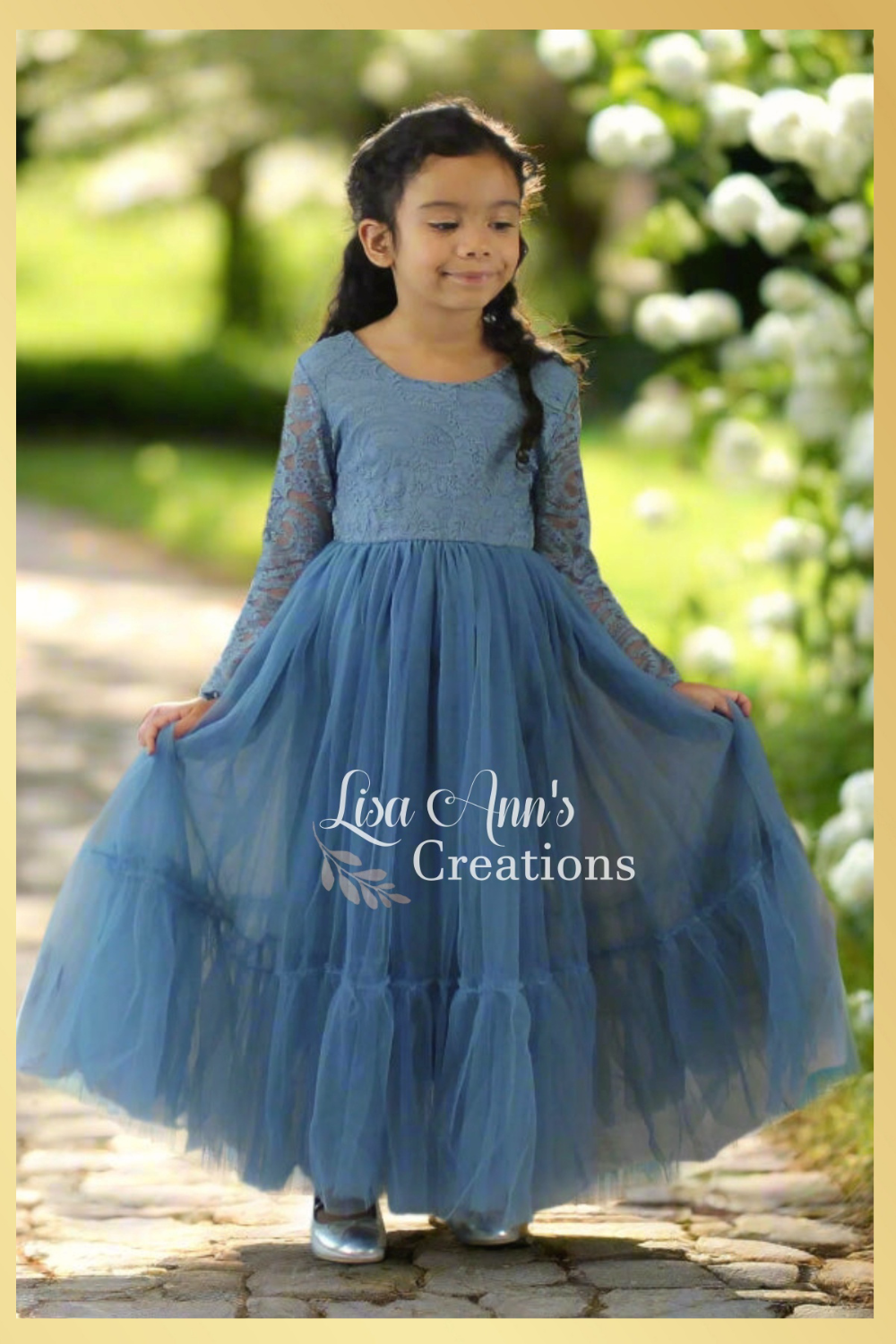 Dusty Blue Flower Girl Dress in a mermaid style