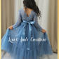 Flower girl dress in dusty blue long sleeve lace and tulle