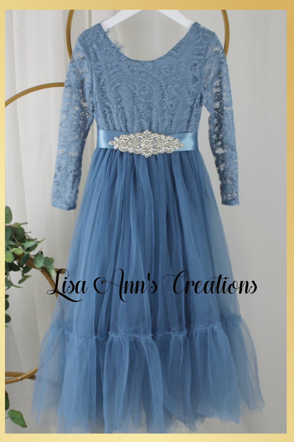 Toddler Flower Girl dress in dusty blue tulle and lace