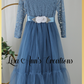 Junior Bridesmaid dress in dusty blue tulle and lace