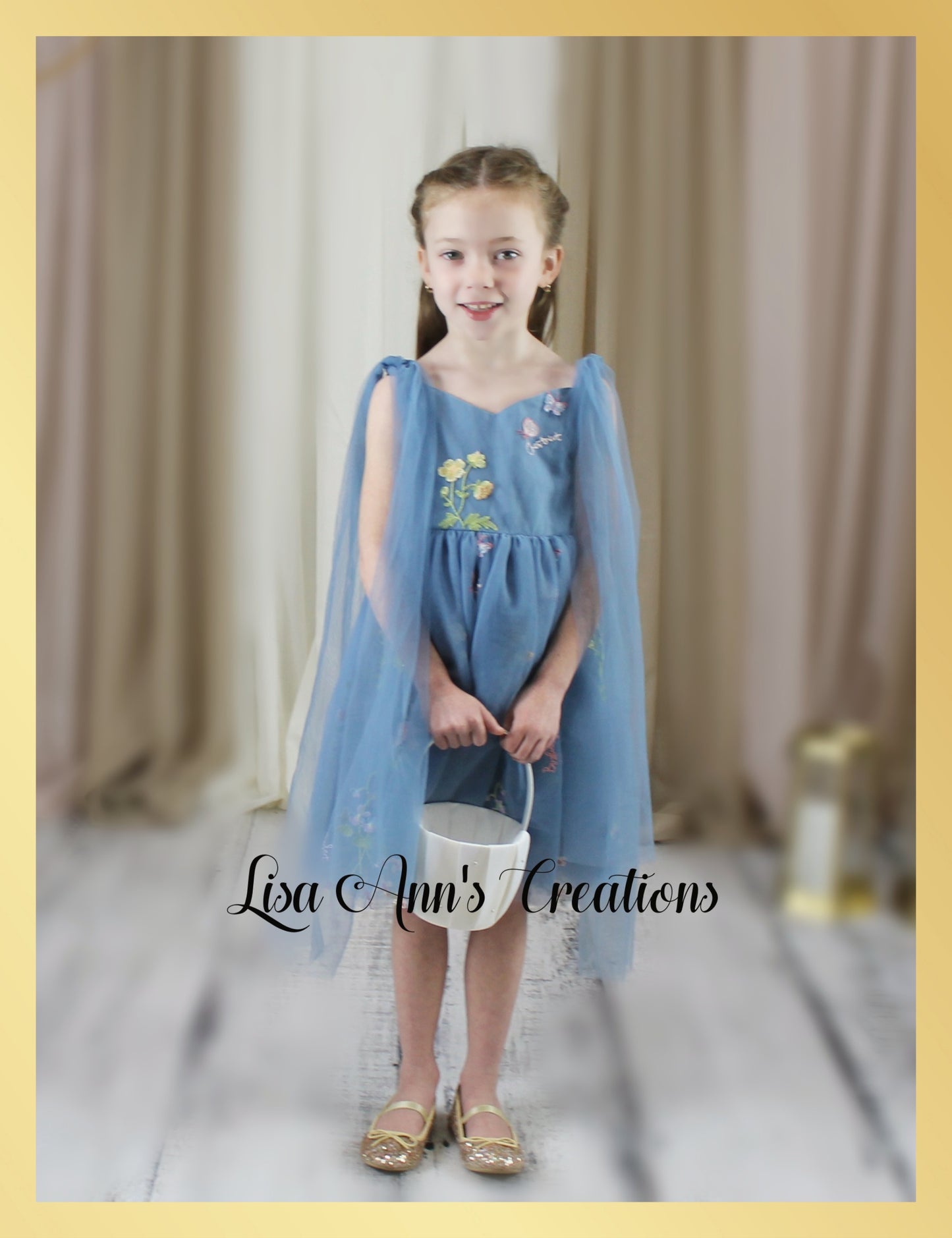 Girls dusty blue flower girl dress