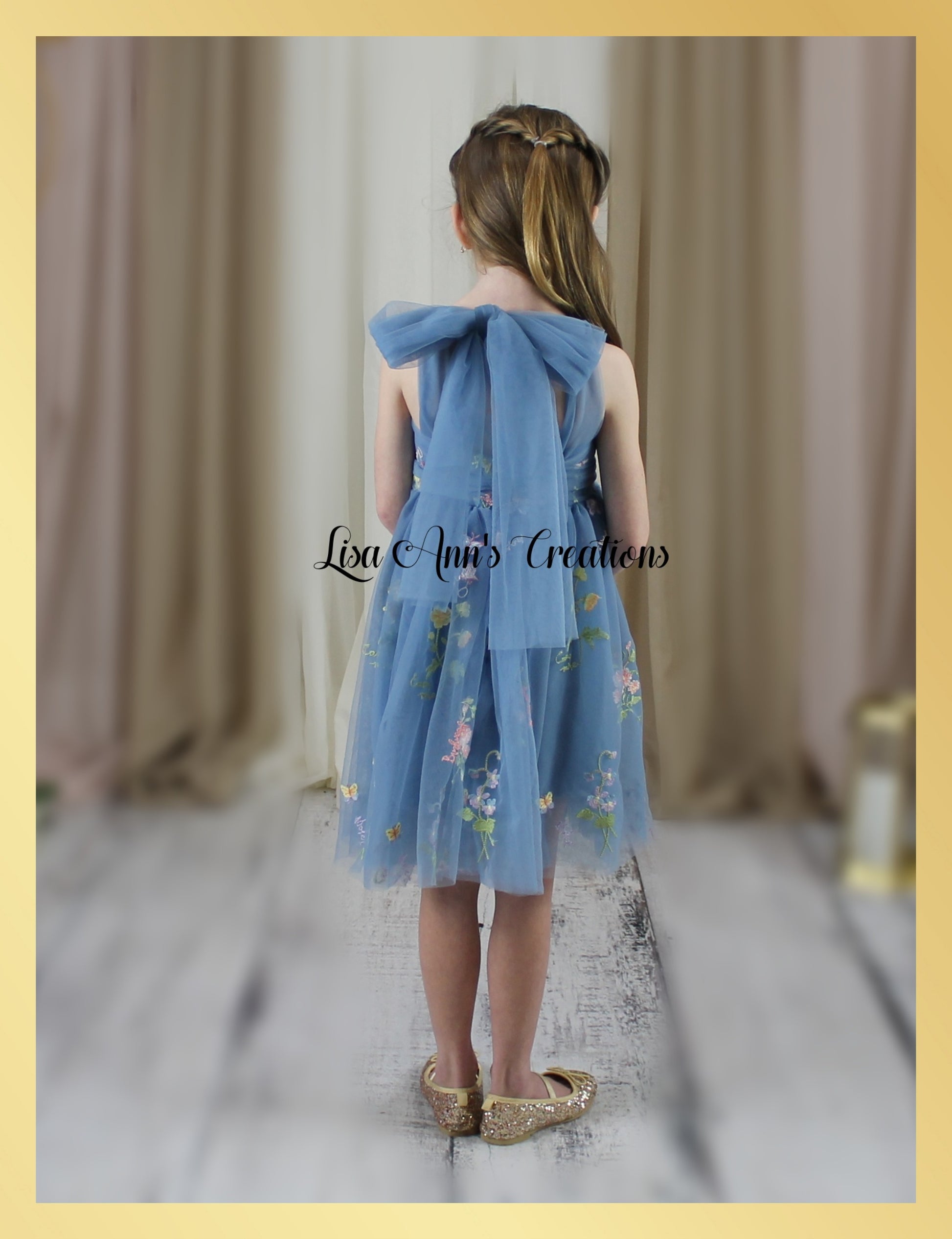 floral girls flower girl dress in dusty blue