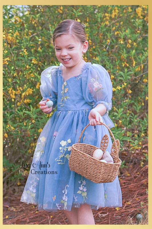 Girls Easter Dress in Dusty Blue Floral