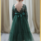 Special occasion girls dress in hunter green tulle and lace