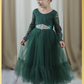 Flower girl dress in hunter green tulle and lace