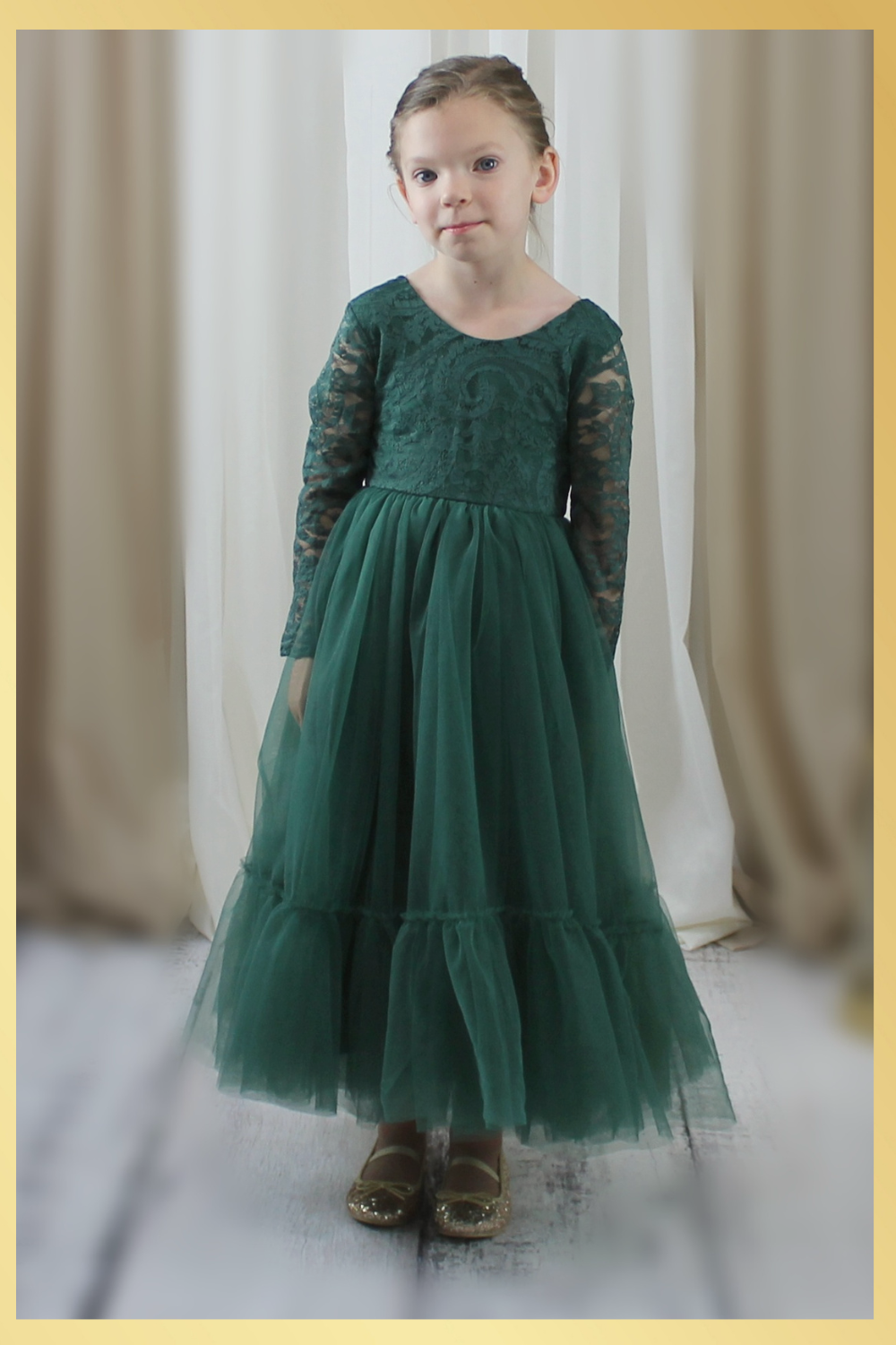 Girls dress in green lace and tulle in a mermaid style