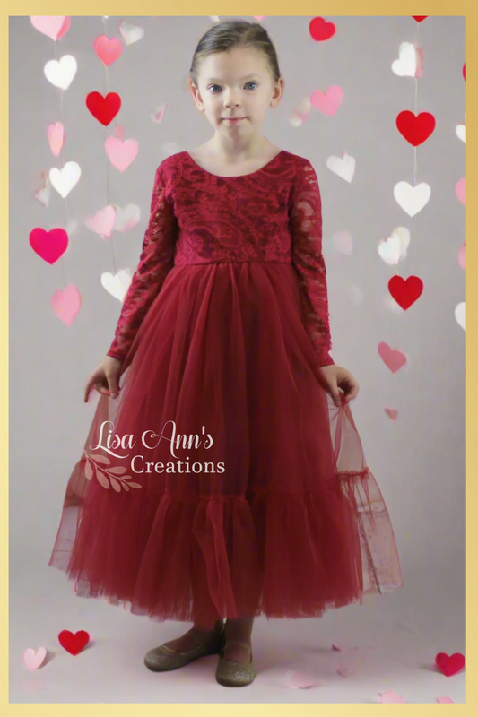 Girls Valentines Day Dress in Wine Red