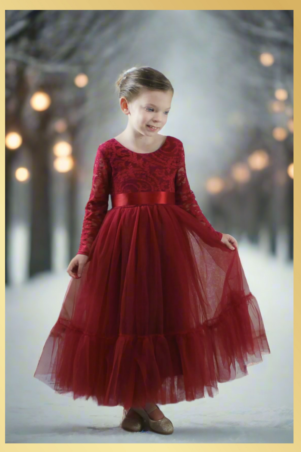 Toddler Christmas Dress in Wine Red Tulle and Lace