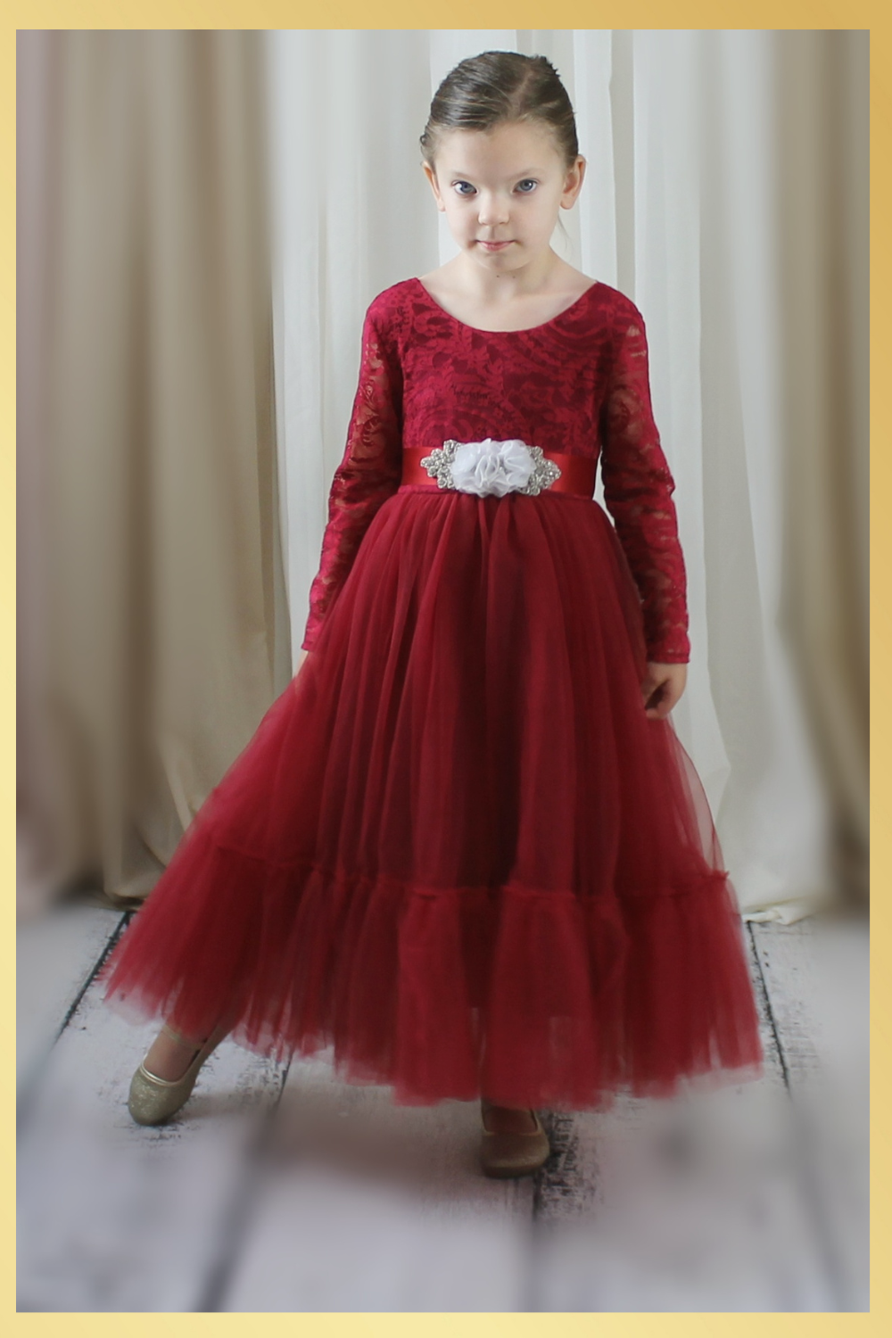 Flower Girl Dress winter Wedding in Wine Red