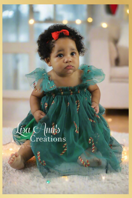 Baby Green Tulle Red Candy Cane Christmas Dress