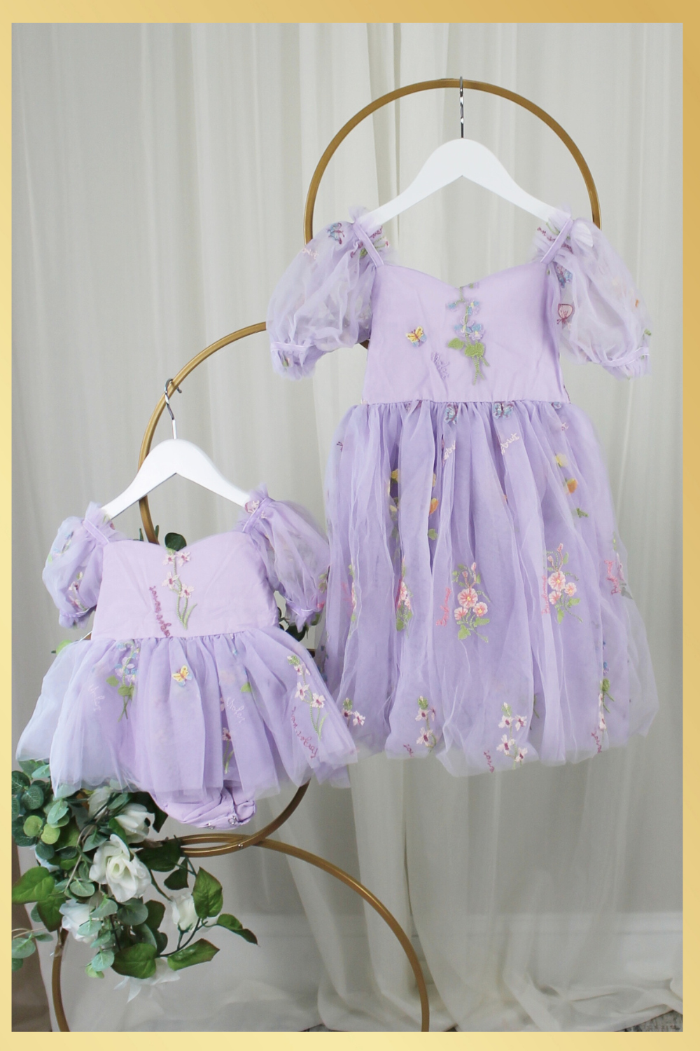 Lavender flower girl dress with floral embroidery wildflowers