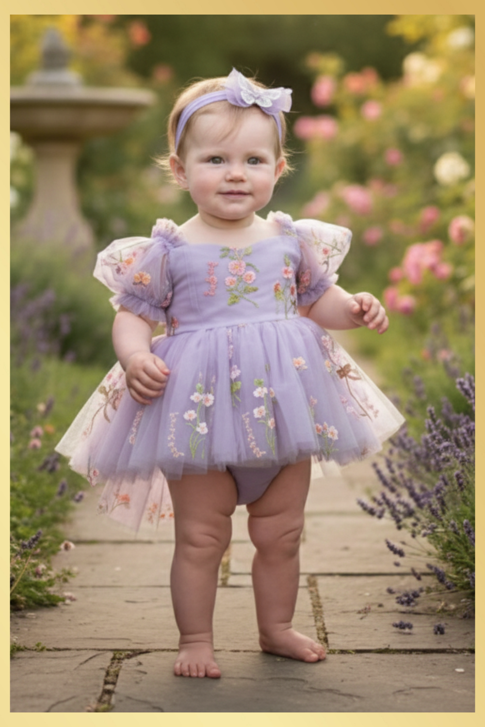 baby girl Flower girl  dress in lavender embroidery floral