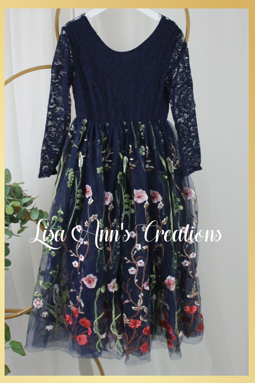 Navy blue floral flower girl dress