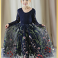 Flower girl dress for fall wedding in navy floral 