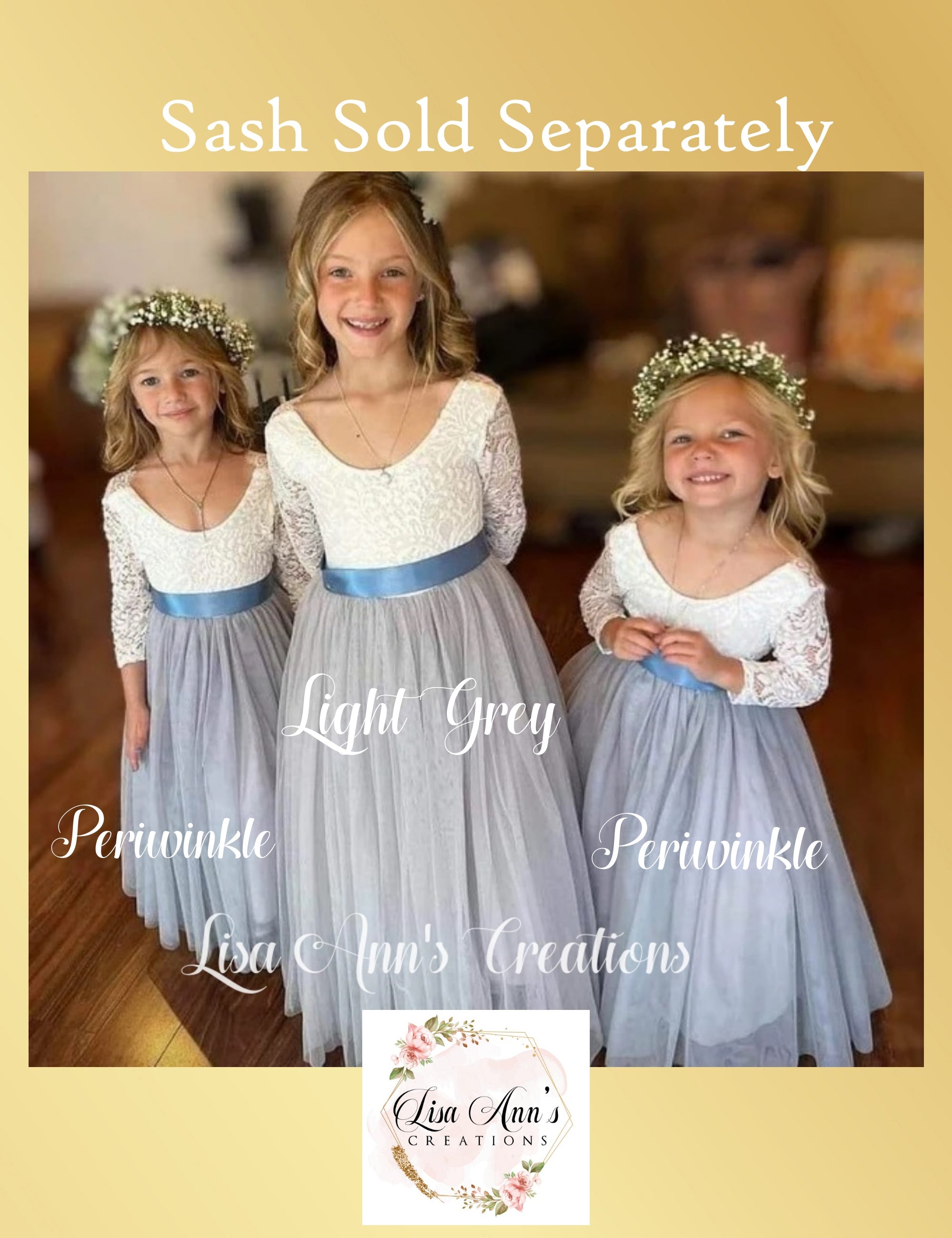 Flower Girl Dress Periwinkle Tulle Long Sleeve Junior Bridesmaid Dress Lisa Ann s Creations