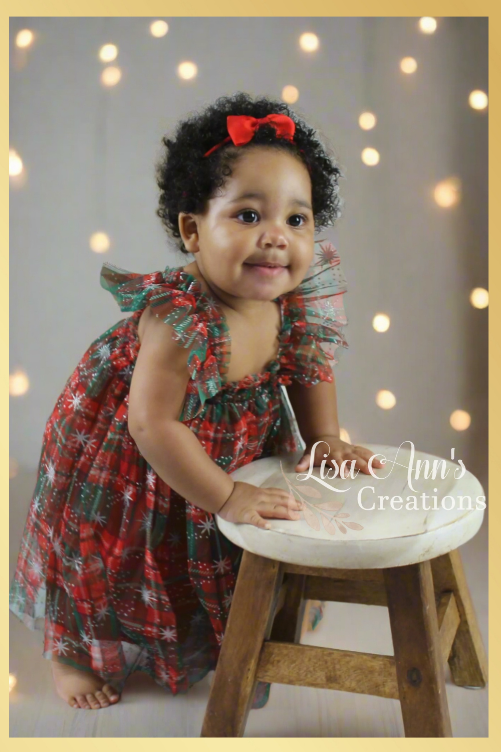 baby Christmas dress in green and red plaid