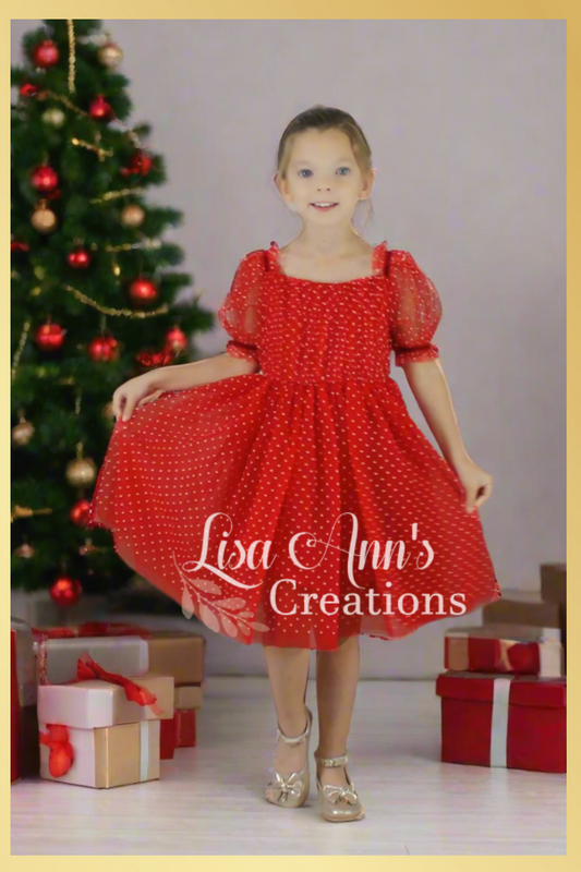 Girls Christmas dress in red tulle