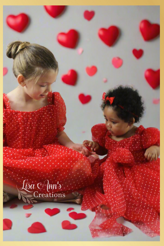 Matching sisters red valentines day dresses