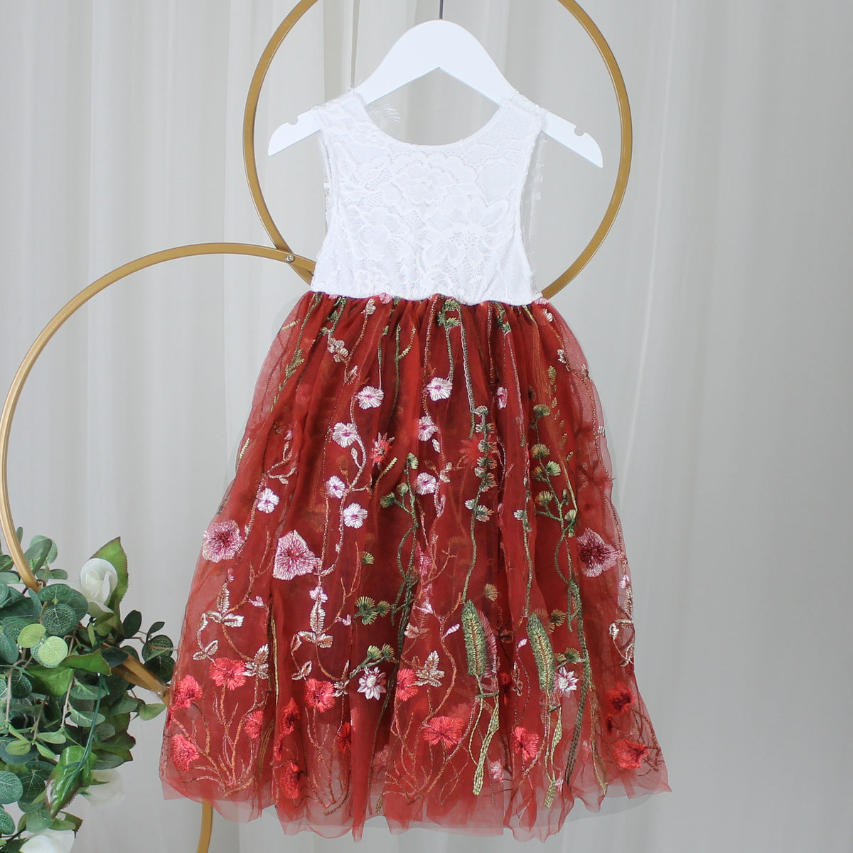 The Dahlia - Rust Floral Flower Girl Dress -Sleeveless