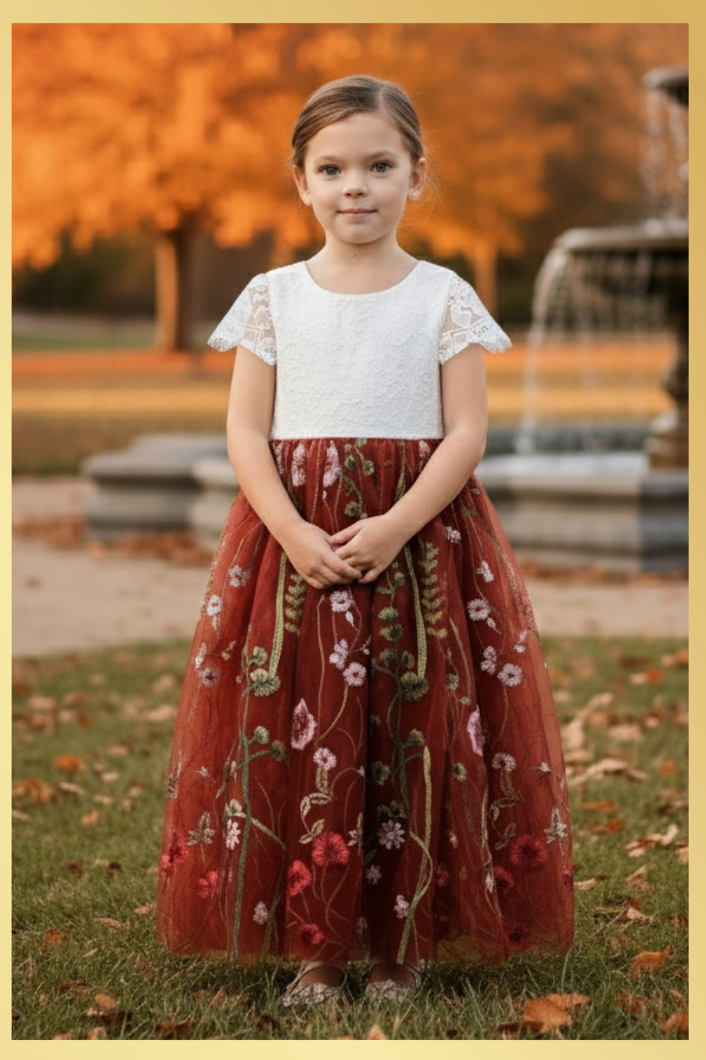 The Dahlia - Rust Floral Flower Girl Dress -Short Sleeve