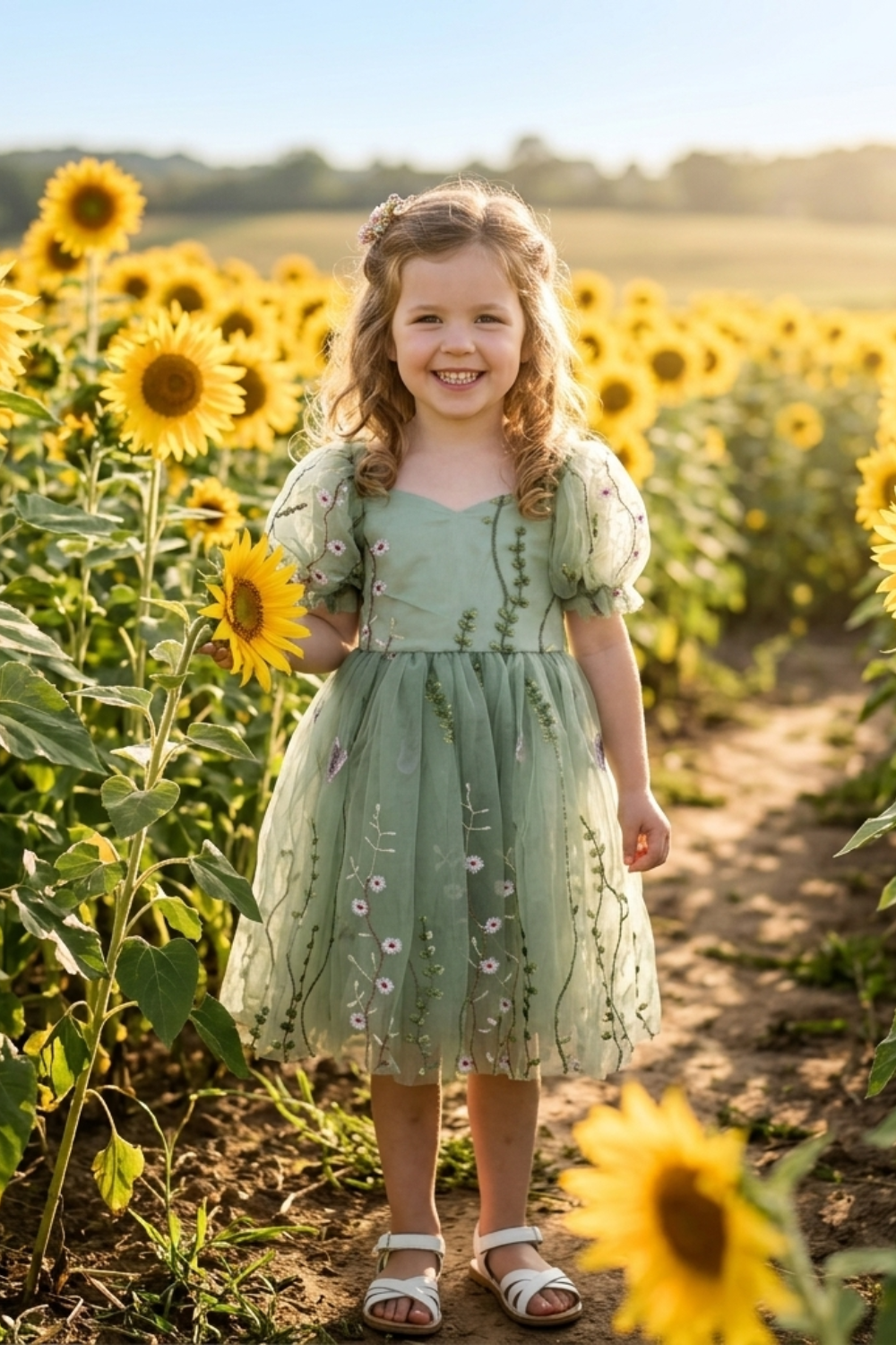 floral flower girl dress in sage. 
