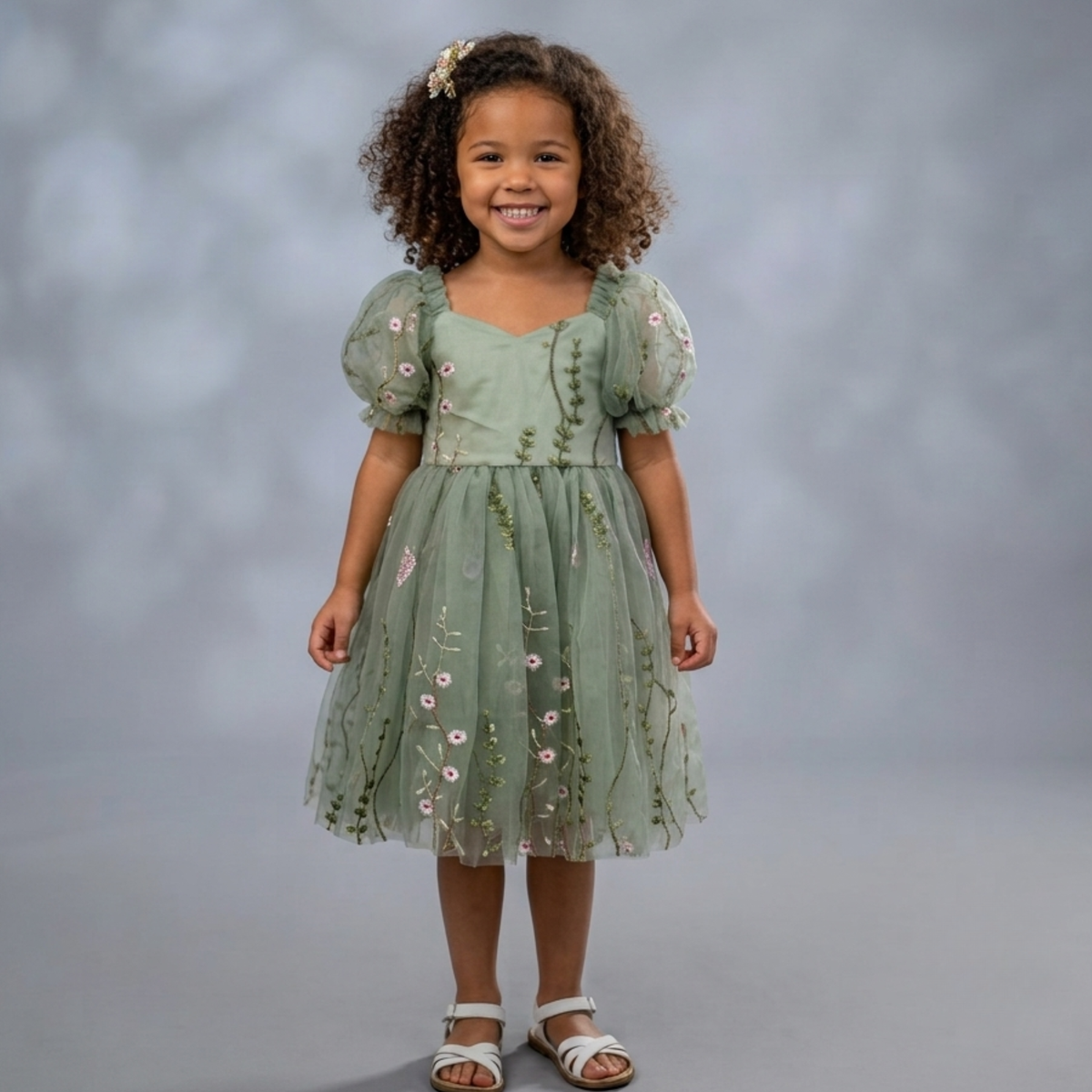 toddler flower girl dress in sage floral embroidery