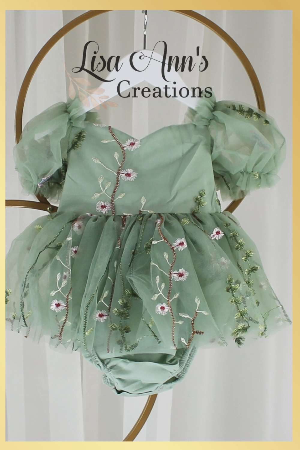 Baby flower girl dress in sage green floral
