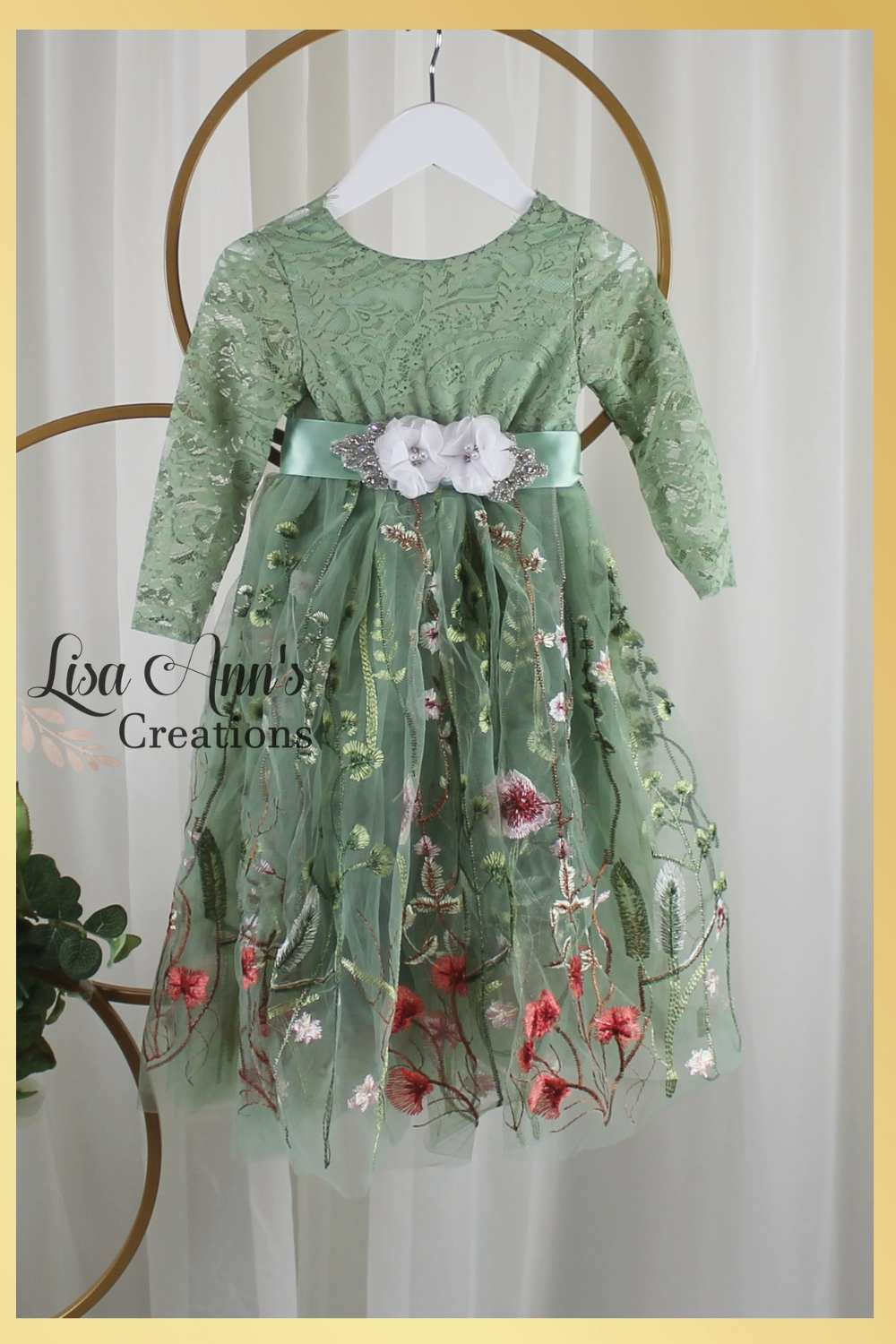 sage floral flower girl dress